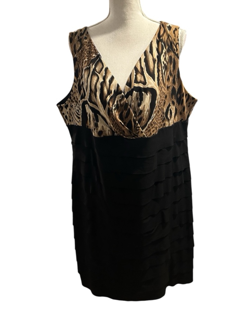 {Studio I} Black & Brown Animal-Print V-Neck Dress